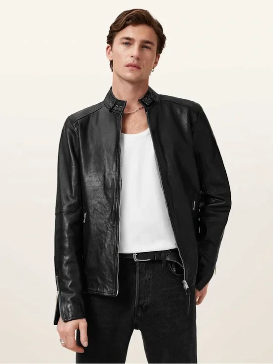 AllSaints Black Leather Slim Fit Bomber Jacket CORA LEATHER JACKET - Picture 1 of 11